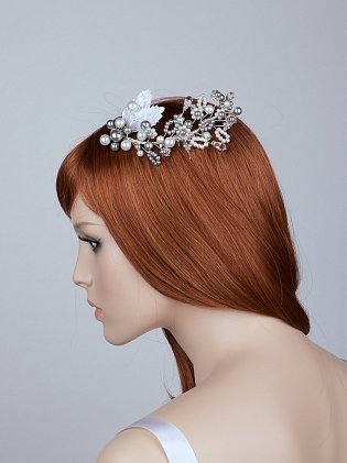 Bridal headpiece Silver Pearl